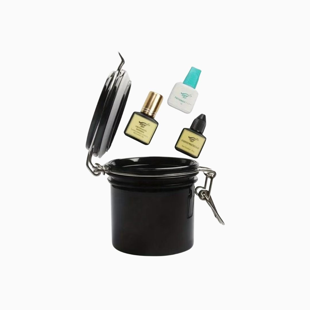 קופסה אטומה שחורה לאחסון דבק לריסים