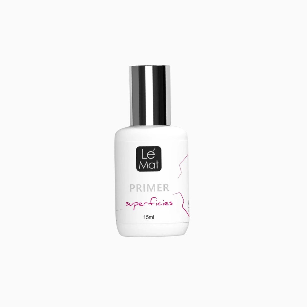 Le Mat Primer Superficies 15ml פריימר מקצועי לריסים בקבוק לבן עם מכסה כסוף