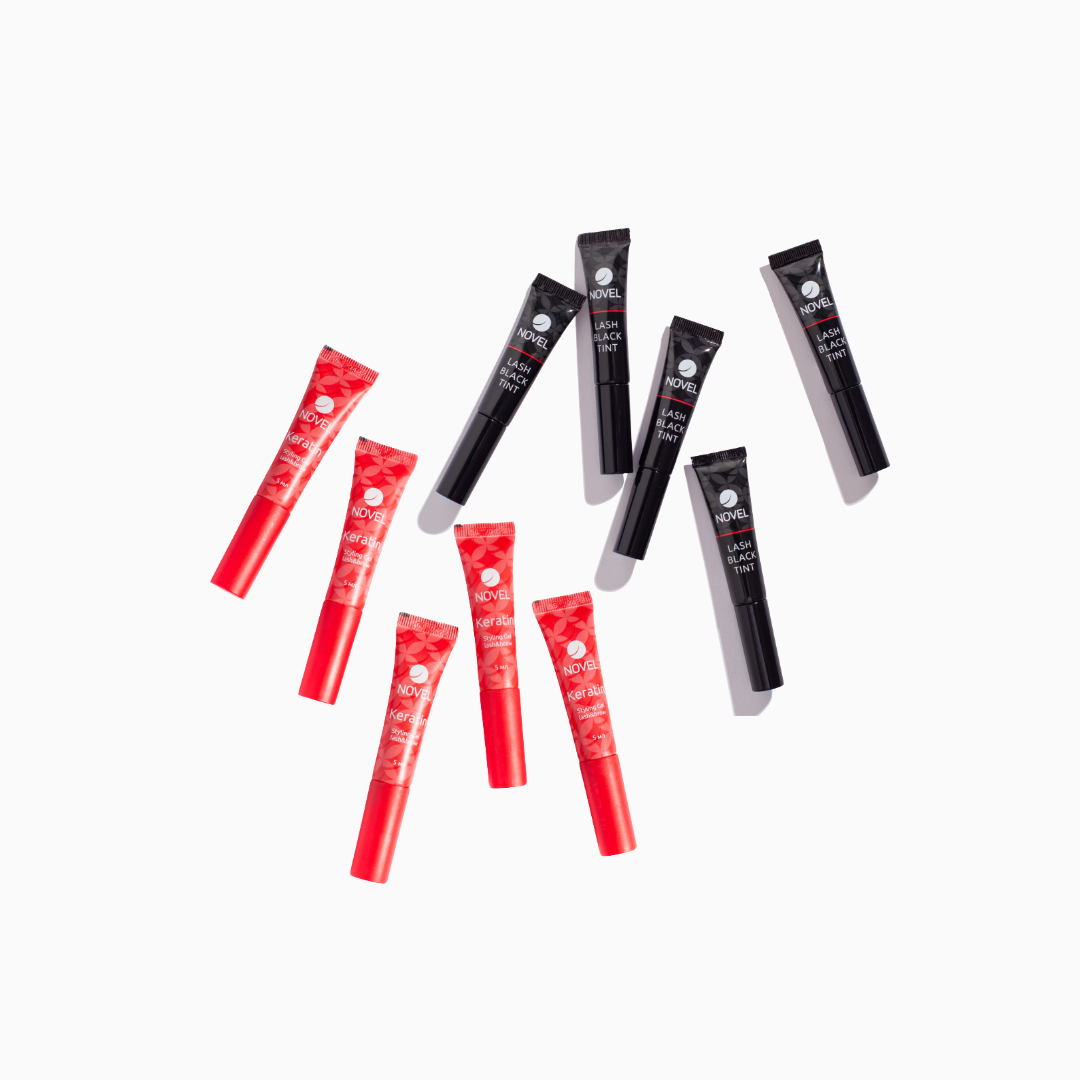 סט NOVEL להרמת ריסים צבע שחור לריסים וג׳ל קרטין 10 יח׳