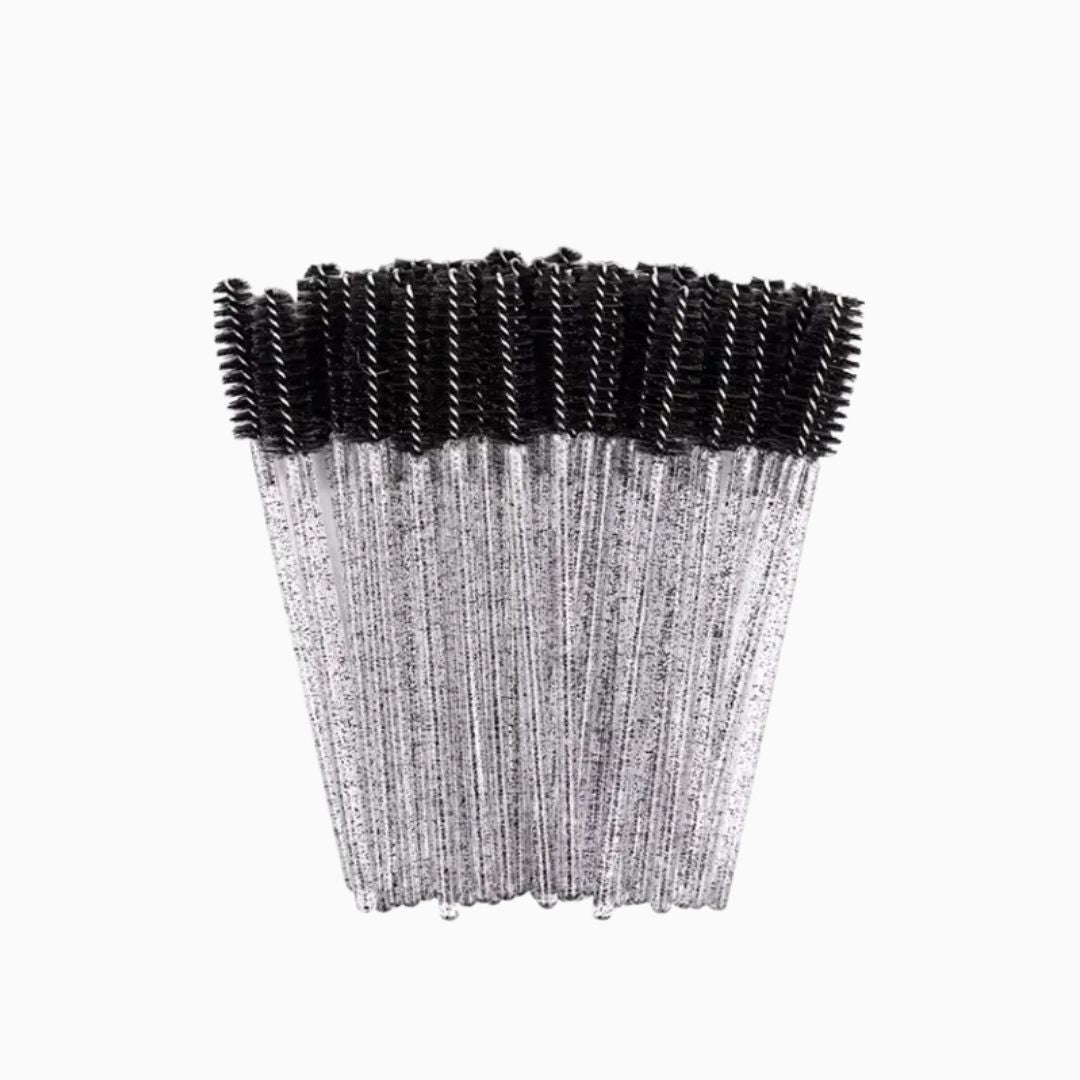 מברשות חד פעמיות לריסים וגבות – שחור עם נצנצים | 50 יח׳