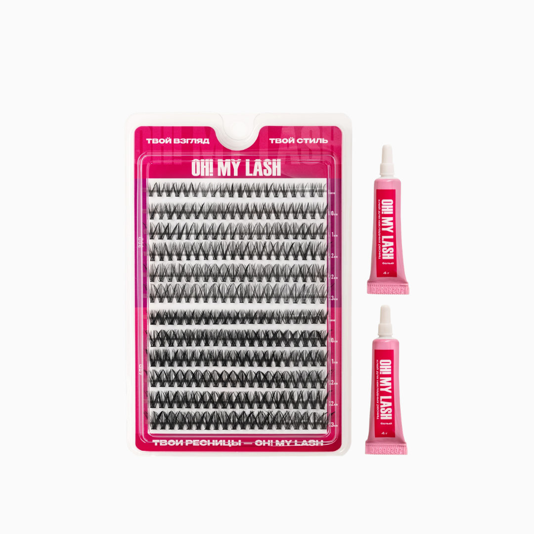 OH! MY LASH Twins | مجموعة رموش على شكل مجموعات سوداء مع غراءين