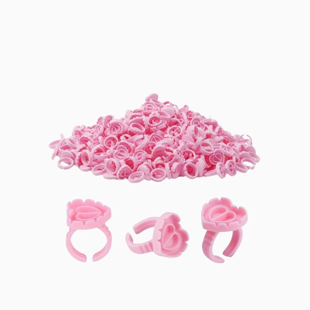 טבעות חד פעמיות ורודות לדבק ריסים 100 יחידות