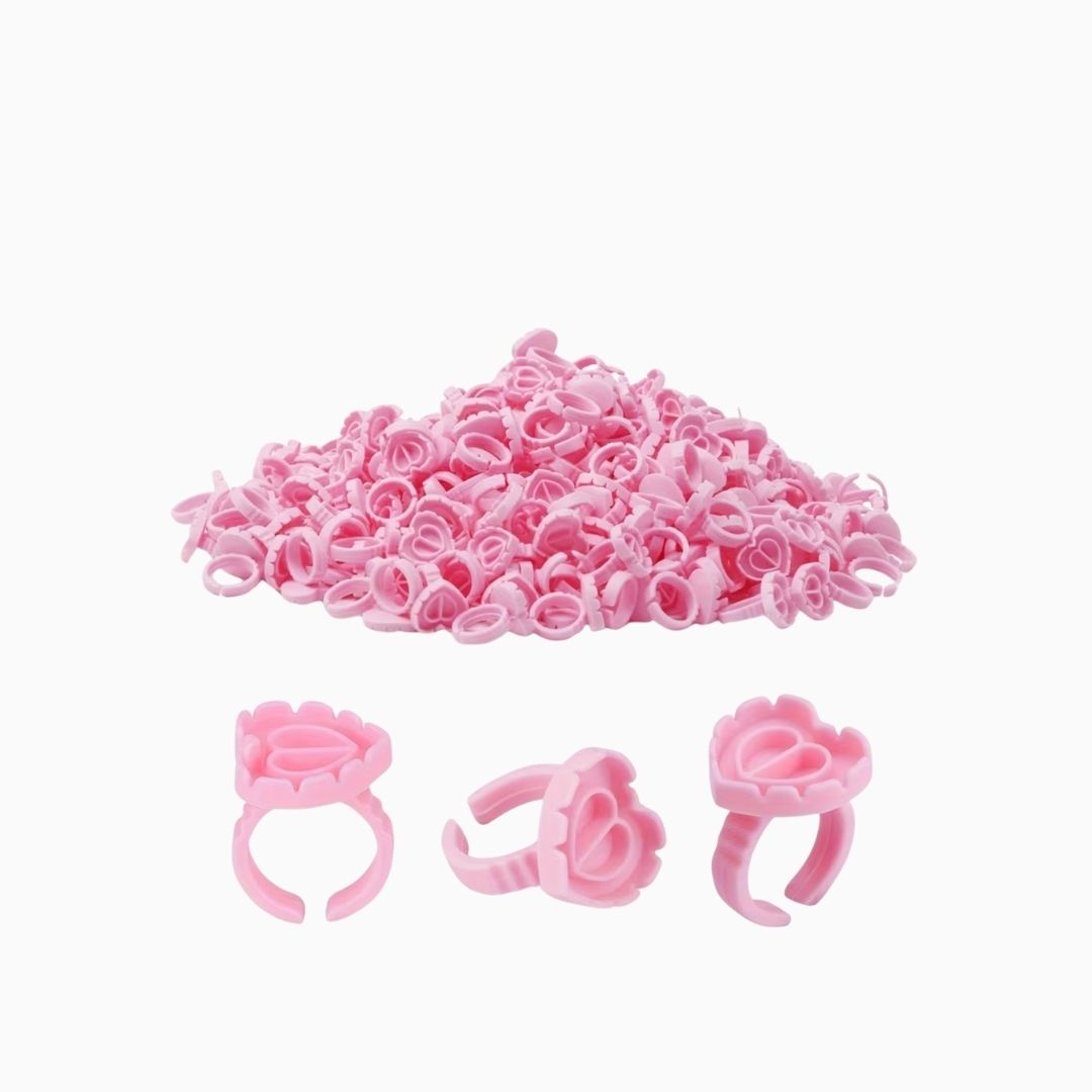 טבעות חד פעמיות ורודות לדבק ריסים 100 יחידות