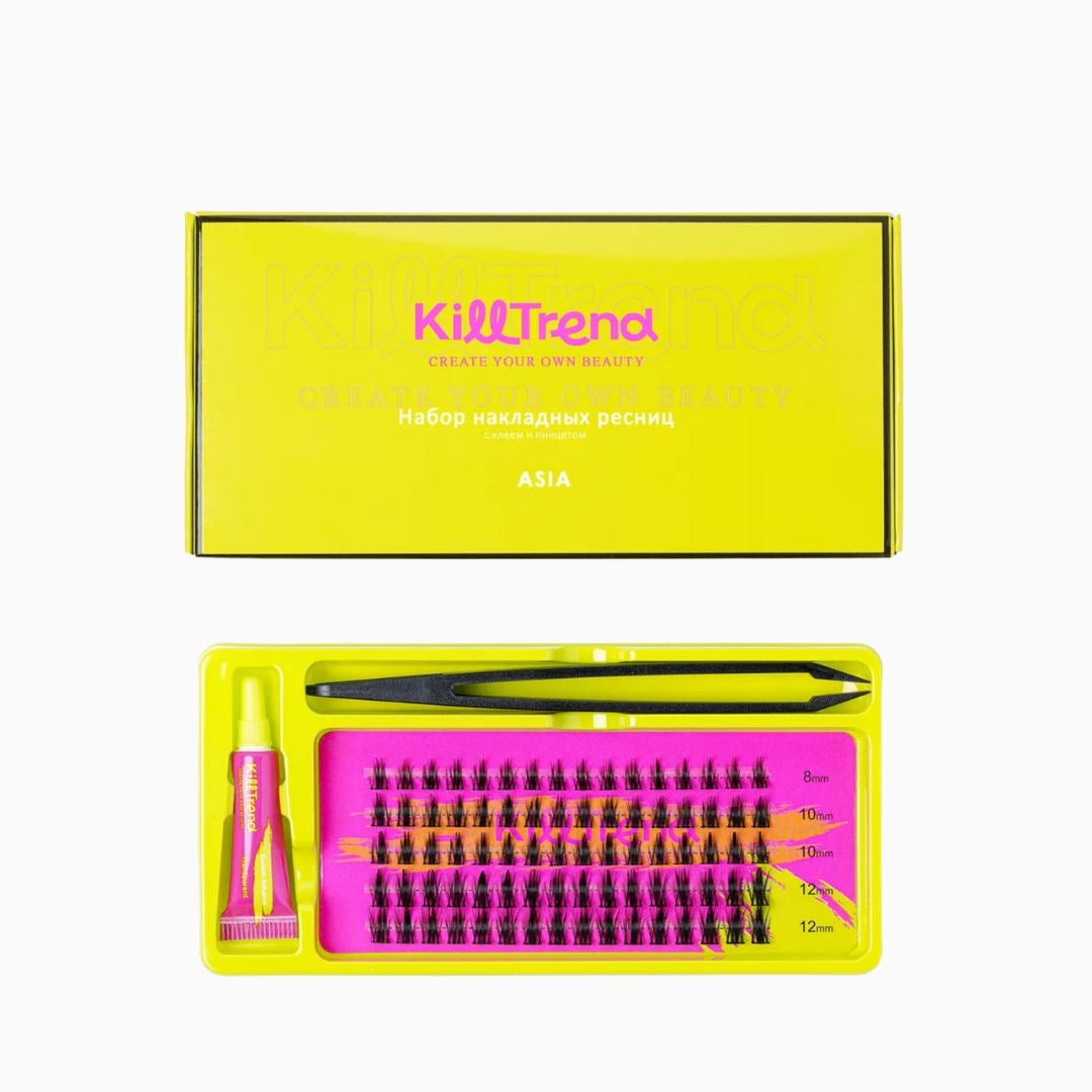 סט ריסים מלאכותיים KillTrend Asia עם דבק ופינצטה
