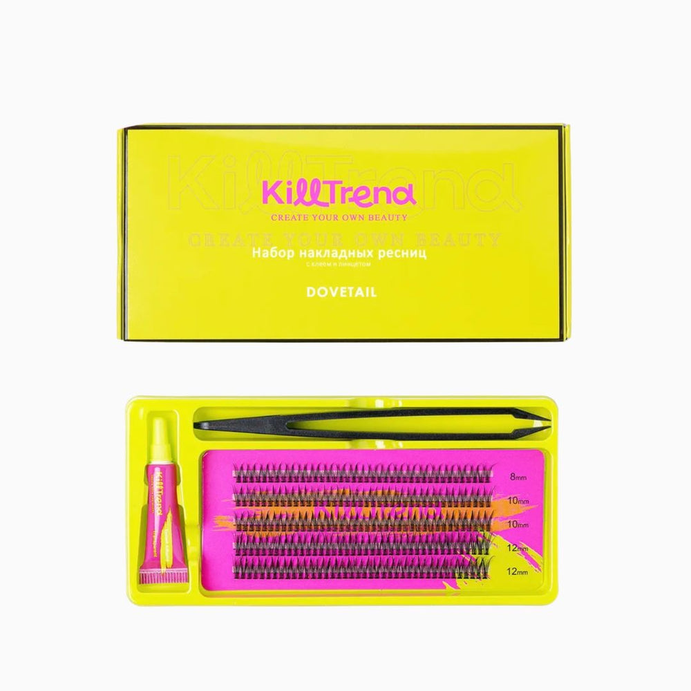 סט ריסים מלאכותיים KillTrend Dovetail עם דבק ופינצטה
