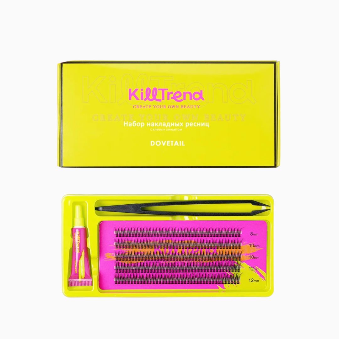 סט ריסים מלאכותיים KillTrend Dovetail עם דבק ופינצטה

